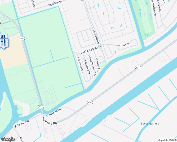 map of restaurants, bars, coffee shops, grocery stores, and more near 4228 Lac Couture Drive in Harvey