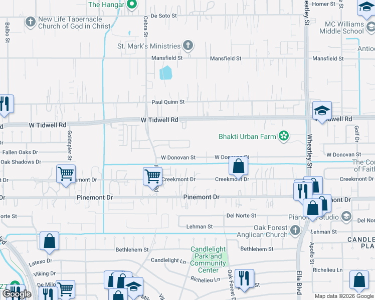 map of restaurants, bars, coffee shops, grocery stores, and more near 1627 West Donovan Street in Houston