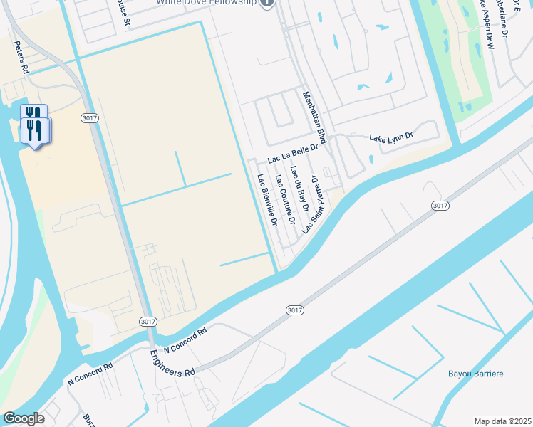 map of restaurants, bars, coffee shops, grocery stores, and more near 4220 Lac Bienville Drive in Harvey