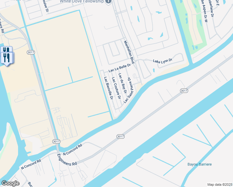 map of restaurants, bars, coffee shops, grocery stores, and more near 4161 Lac Couture Drive in Harvey