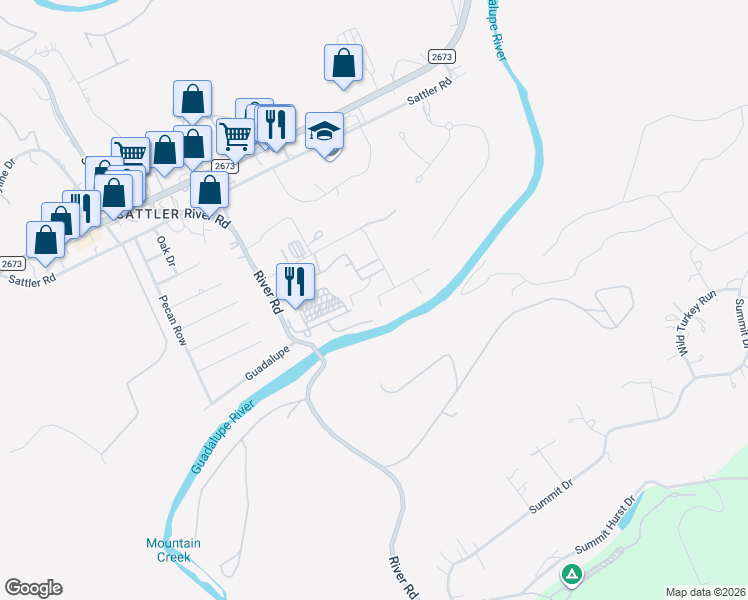 map of restaurants, bars, coffee shops, grocery stores, and more near 540 River Run in New Braunfels