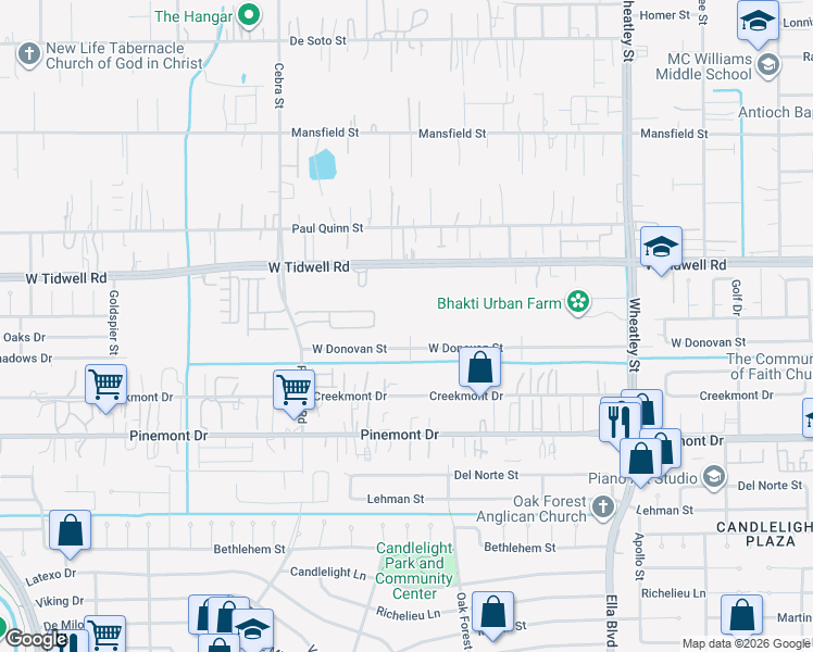 map of restaurants, bars, coffee shops, grocery stores, and more near 1229 Neiman Lane in Houston