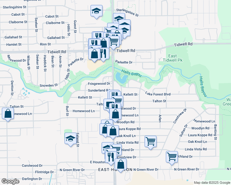 map of restaurants, bars, coffee shops, grocery stores, and more near 9228 Mesa Drive in Houston