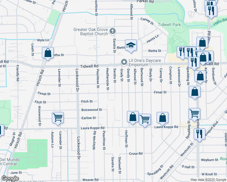map of restaurants, bars, coffee shops, grocery stores, and more near 9218 Heatherside Street in Houston