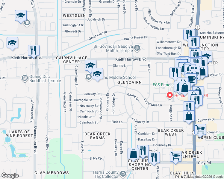 map of restaurants, bars, coffee shops, grocery stores, and more near 4810 Gretna Green Drive in Houston