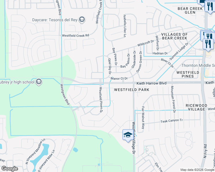 map of restaurants, bars, coffee shops, grocery stores, and more near 20730 Oakley Falls Drive in Katy