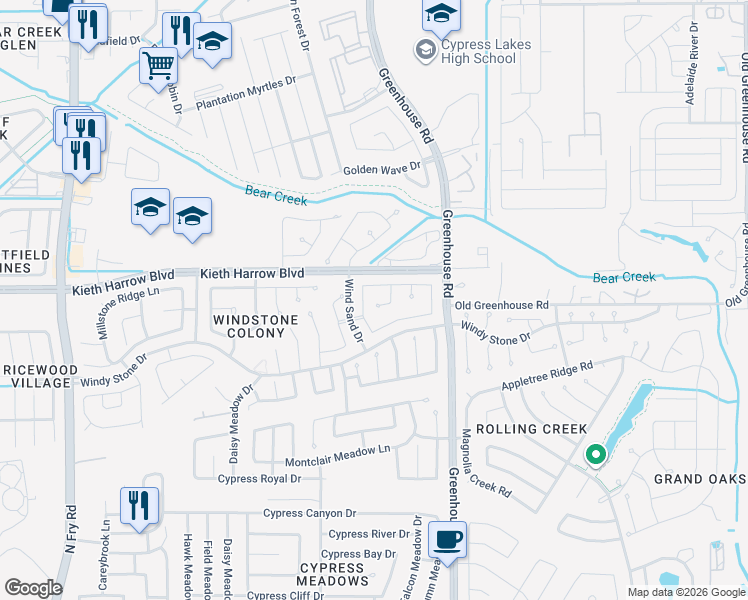 map of restaurants, bars, coffee shops, grocery stores, and more near 4926 Deep Glen Lane in Katy