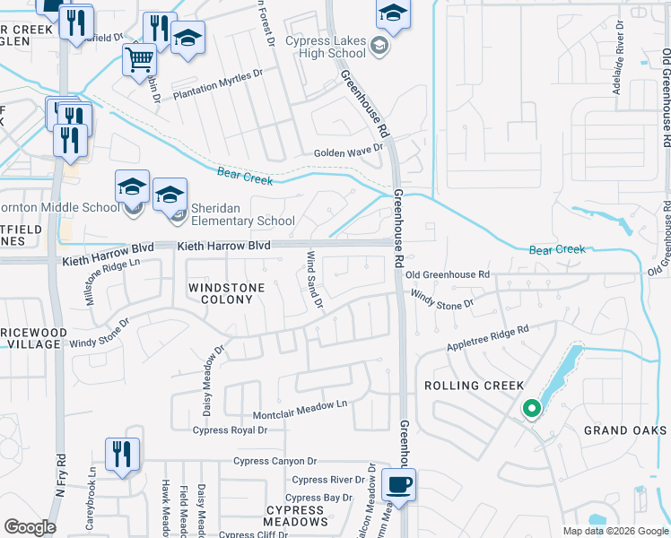 map of restaurants, bars, coffee shops, grocery stores, and more near 4926 Deep Glen Lane in Katy