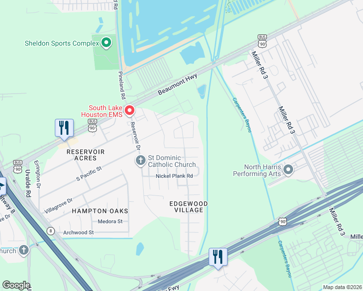 map of restaurants, bars, coffee shops, grocery stores, and more near 14723 Ruddy Duck Lane in Houston