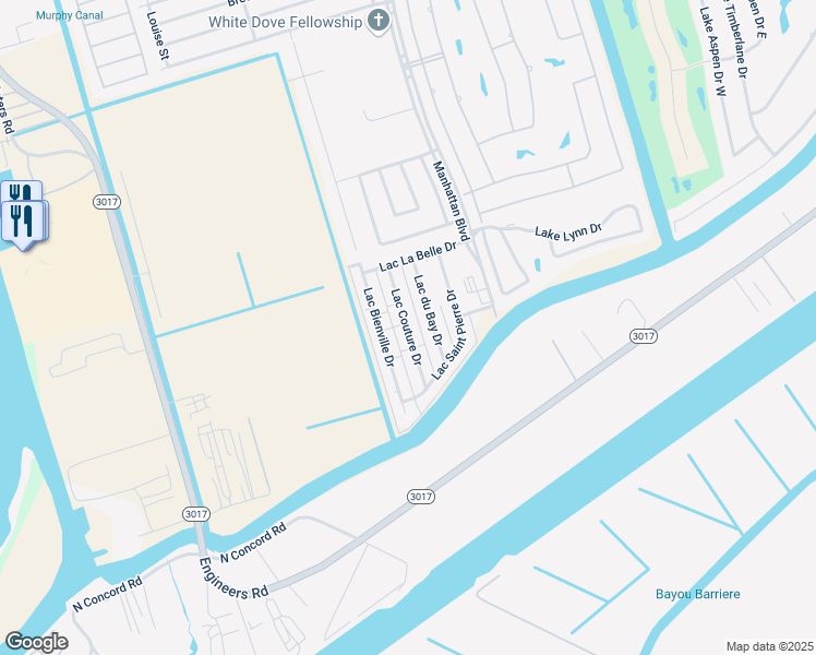 map of restaurants, bars, coffee shops, grocery stores, and more near 4161 Lac Couture Drive in Harvey