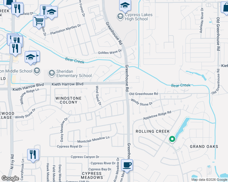 map of restaurants, bars, coffee shops, grocery stores, and more near 4911 Cloudhaven Court in Katy