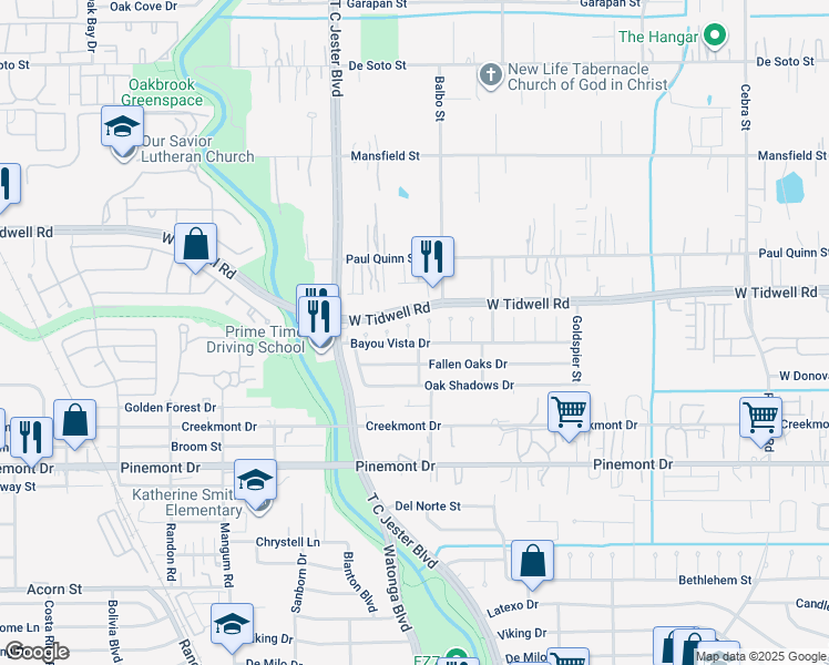 map of restaurants, bars, coffee shops, grocery stores, and more near 5506 Carillo Drive in Houston