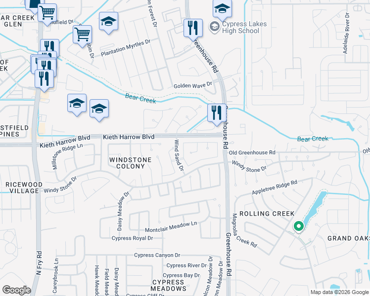 map of restaurants, bars, coffee shops, grocery stores, and more near 4926 Deep Glen Lane in Katy