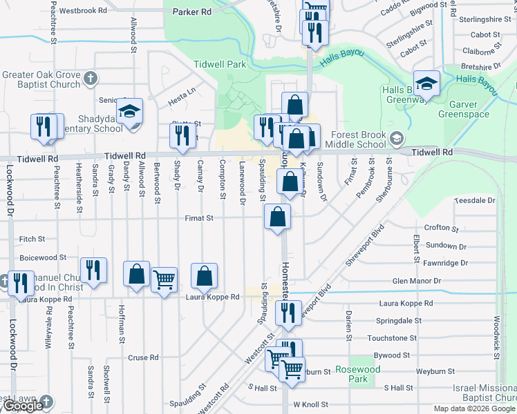 map of restaurants, bars, coffee shops, grocery stores, and more near 9209 Spaulding Street in Houston