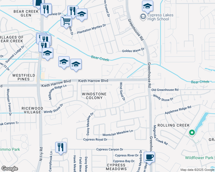 map of restaurants, bars, coffee shops, grocery stores, and more near 4914 Ivy Stone Court in Katy