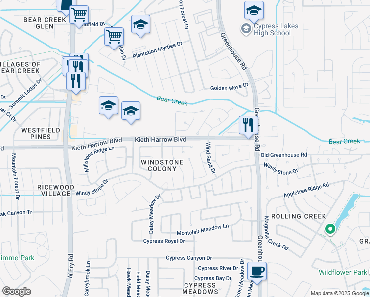map of restaurants, bars, coffee shops, grocery stores, and more near 4914 Ivy Stone Court in Katy