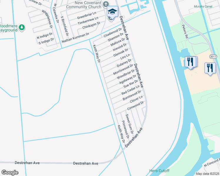 map of restaurants, bars, coffee shops, grocery stores, and more near 3845 Agateway Drive in Harvey