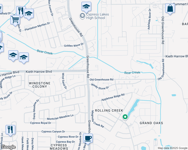 map of restaurants, bars, coffee shops, grocery stores, and more near 4871 Greenhouse Road in Houston