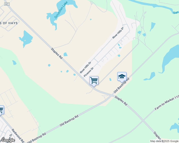 map of restaurants, bars, coffee shops, grocery stores, and more near 116 Picasso Drive in San Marcos