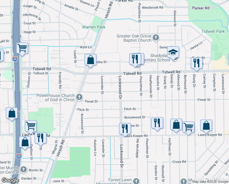 map of restaurants, bars, coffee shops, grocery stores, and more near 4726 Tronewood Street in Houston
