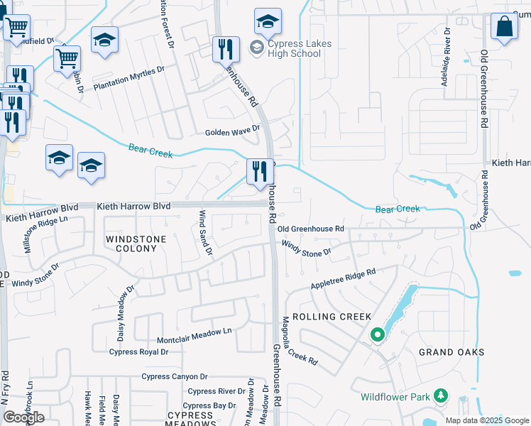 map of restaurants, bars, coffee shops, grocery stores, and more near 4926 Boulder Meadow Lane in Katy