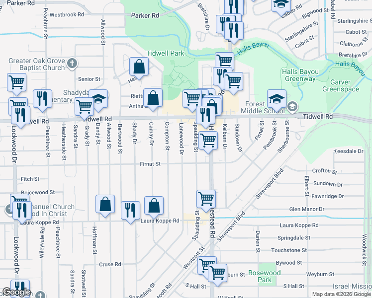 map of restaurants, bars, coffee shops, grocery stores, and more near 9209 Spaulding Street in Houston