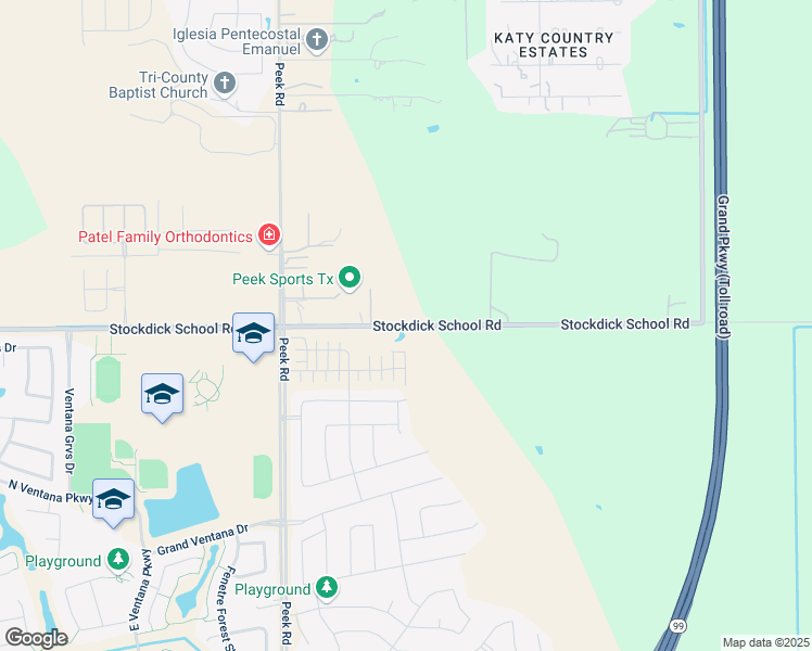 map of restaurants, bars, coffee shops, grocery stores, and more near 22701 Stockdick School Road in Katy