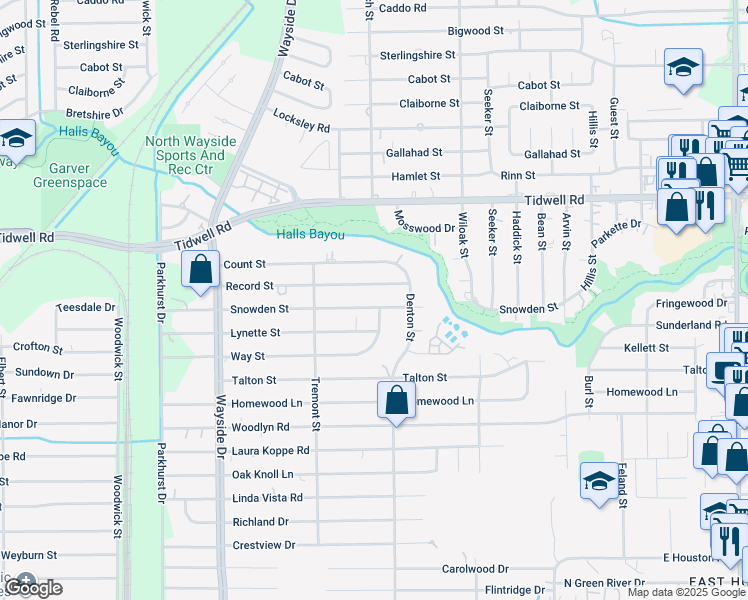map of restaurants, bars, coffee shops, grocery stores, and more near 8142 Snowden Street in Houston