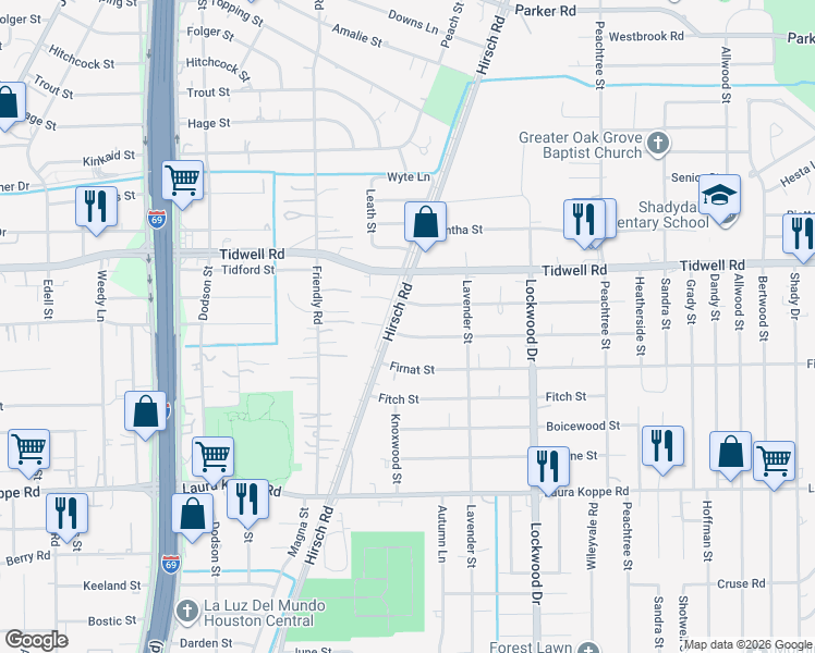 map of restaurants, bars, coffee shops, grocery stores, and more near 4526 Tronewood Street in Houston