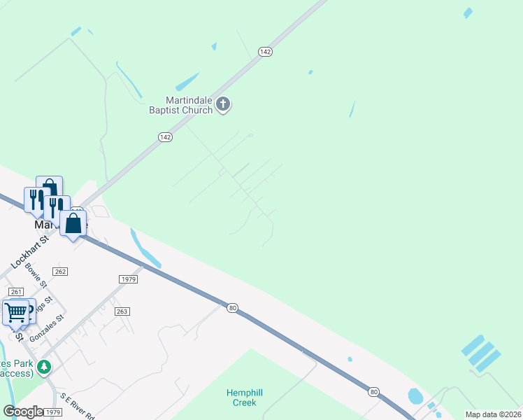 map of restaurants, bars, coffee shops, grocery stores, and more near 403 Greenhouse Lane in Martindale