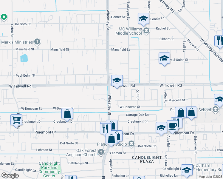 map of restaurants, bars, coffee shops, grocery stores, and more near in Houston
