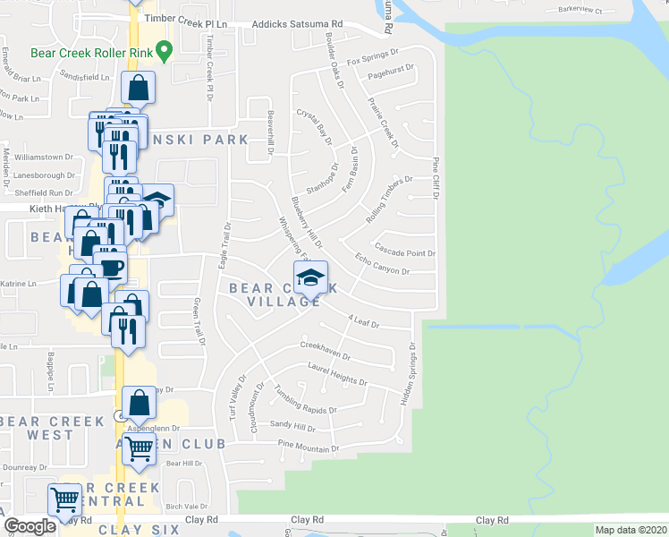 map of restaurants, bars, coffee shops, grocery stores, and more near 4813 Blueberry Hill Drive in Houston