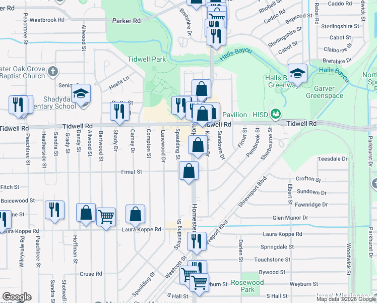 map of restaurants, bars, coffee shops, grocery stores, and more near 9317 Homestead Road in Houston