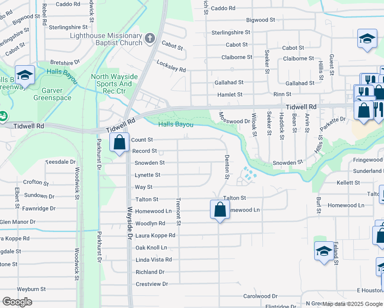 map of restaurants, bars, coffee shops, grocery stores, and more near 8109 Record Street in Houston