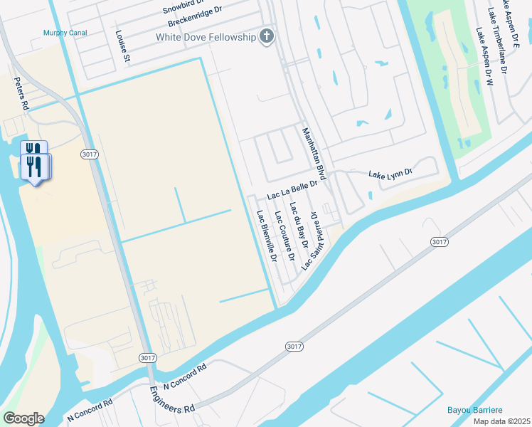 map of restaurants, bars, coffee shops, grocery stores, and more near 4105 Lac Bienville Drive in Harvey