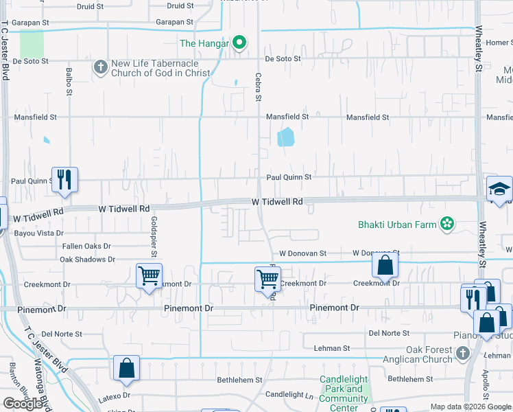 map of restaurants, bars, coffee shops, grocery stores, and more near in Houston