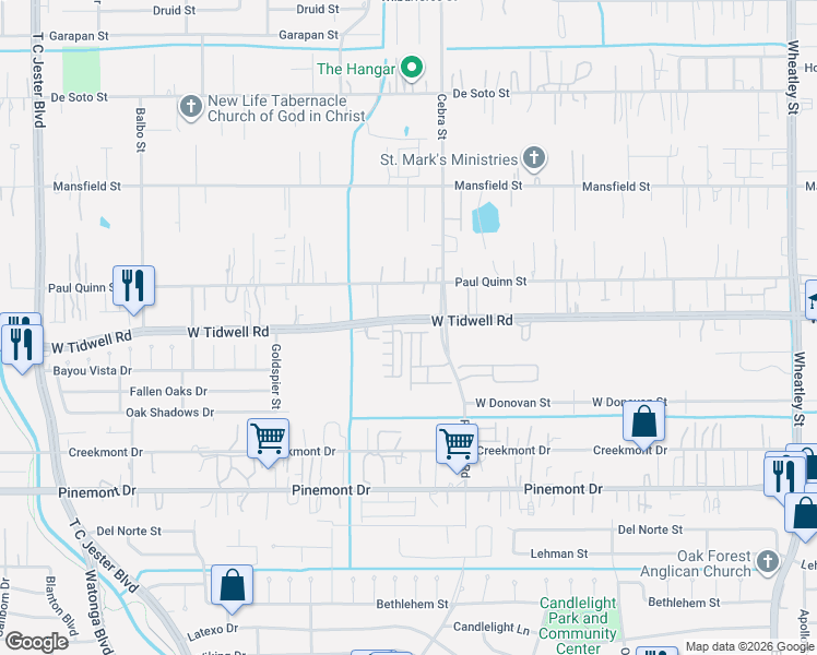 map of restaurants, bars, coffee shops, grocery stores, and more near in Houston
