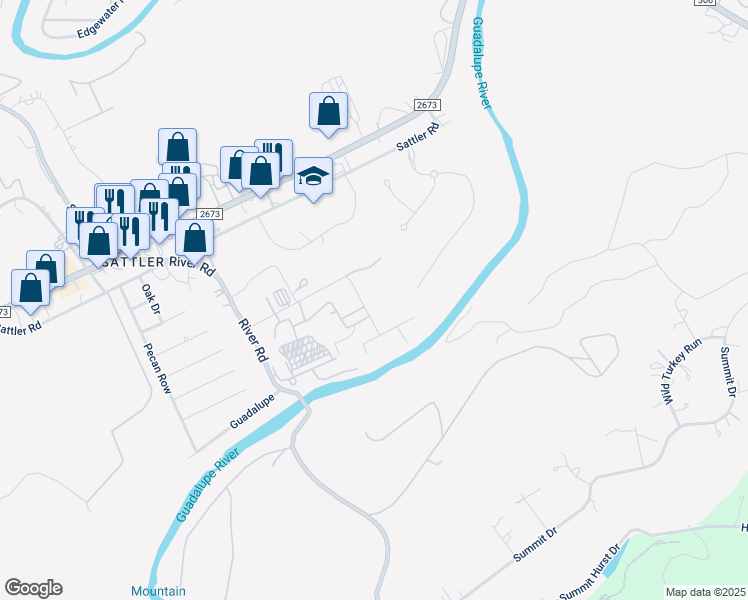 map of restaurants, bars, coffee shops, grocery stores, and more near 512 River Run in New Braunfels