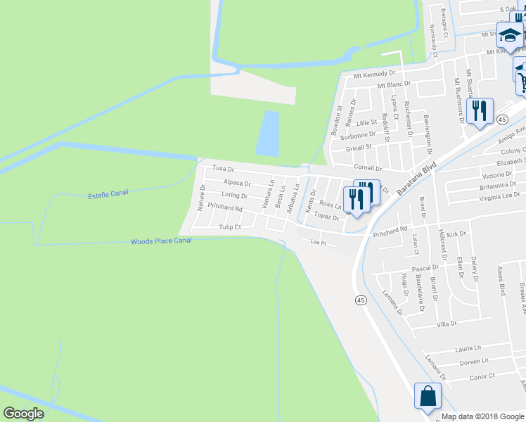 map of restaurants, bars, coffee shops, grocery stores, and more near 3136 Ventura Lane in Marrero