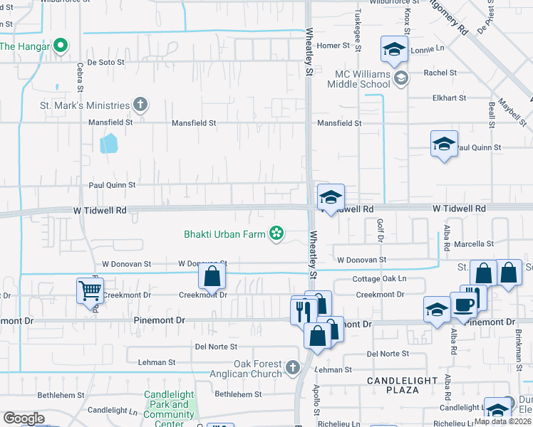 map of restaurants, bars, coffee shops, grocery stores, and more near 1200 West Tidwell Road in Houston