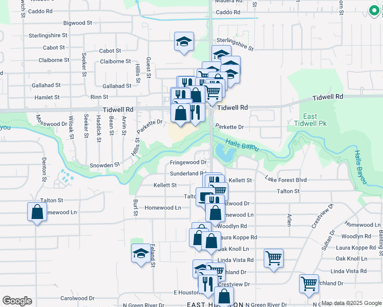 map of restaurants, bars, coffee shops, grocery stores, and more near 8713 Southwark Street in Houston
