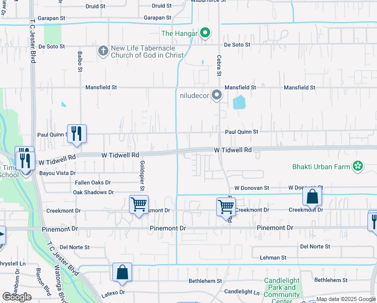 map of restaurants, bars, coffee shops, grocery stores, and more near 2340 Enclave Waters Lane in Houston