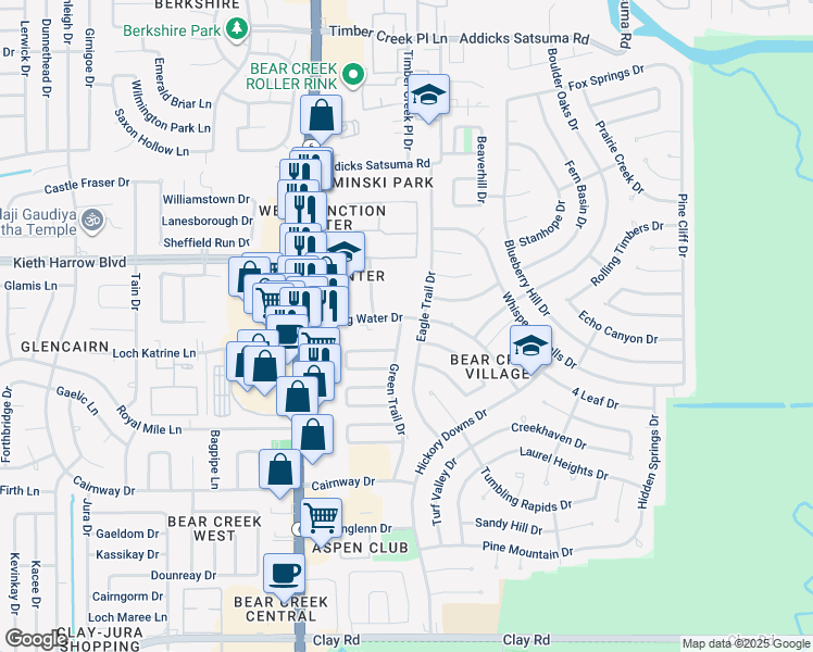 map of restaurants, bars, coffee shops, grocery stores, and more near 4842 Green Trail Drive in Houston