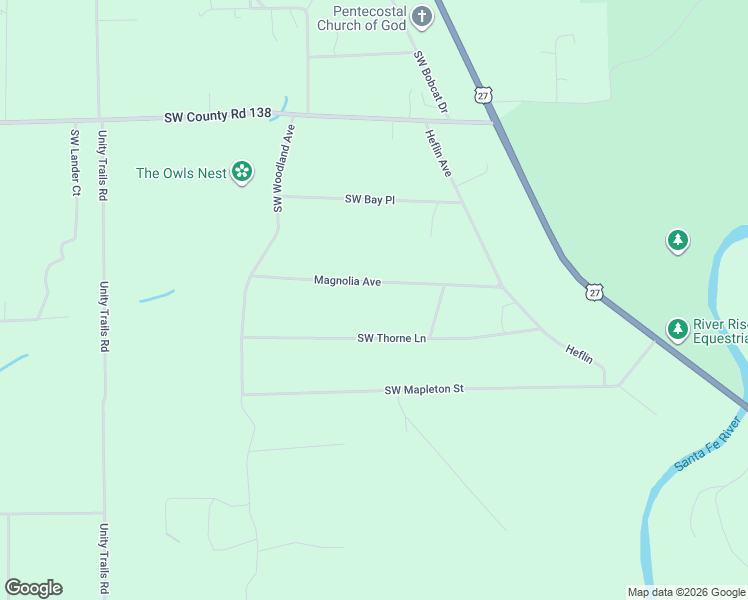 map of restaurants, bars, coffee shops, grocery stores, and more near 422 Southwest Magnolia Lane in Fort White