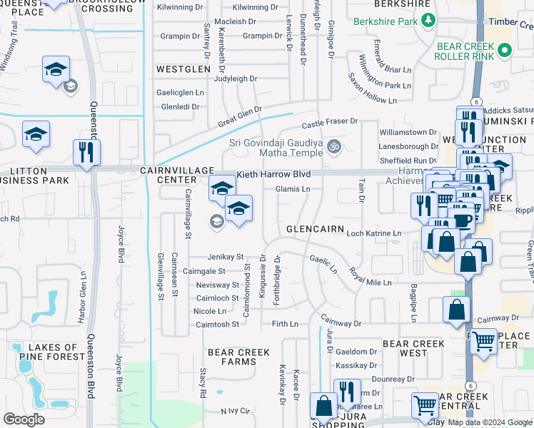 map of restaurants, bars, coffee shops, grocery stores, and more near 4842 Gretna Green Drive in Houston