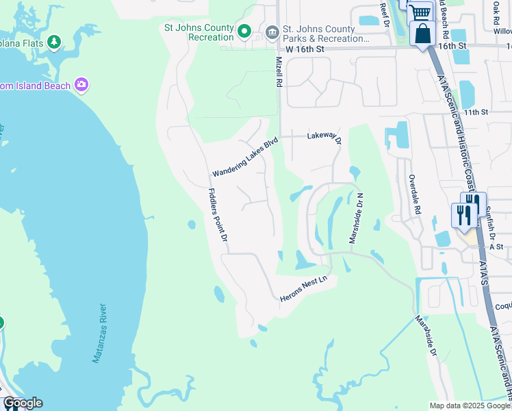 map of restaurants, bars, coffee shops, grocery stores, and more near 505 Salt Tide Way in St. Augustine