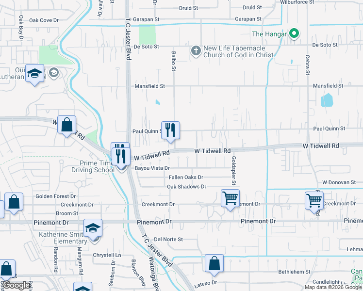 map of restaurants, bars, coffee shops, grocery stores, and more near in Houston