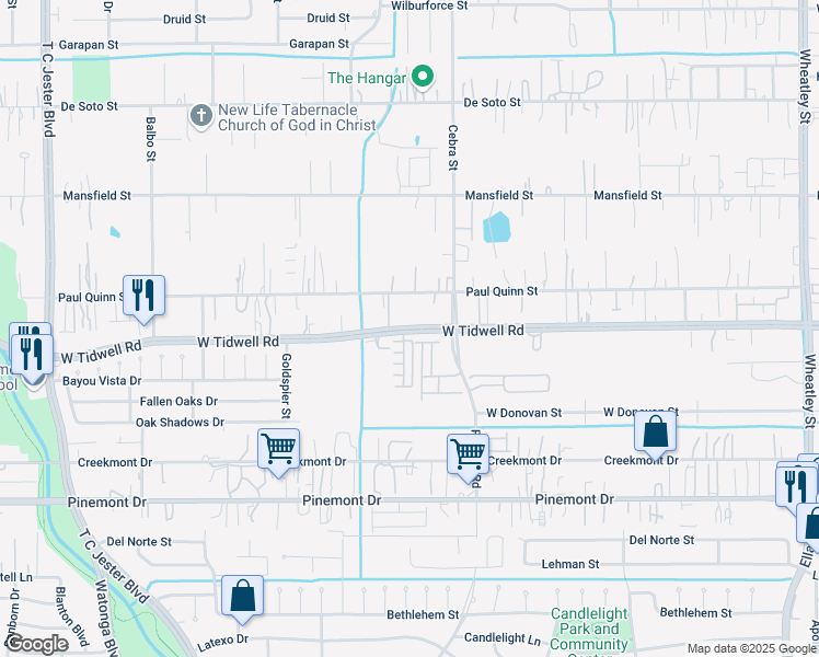 map of restaurants, bars, coffee shops, grocery stores, and more near 2340 Enclave Waters Lane in Houston