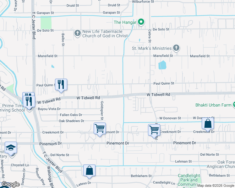 map of restaurants, bars, coffee shops, grocery stores, and more near in Houston