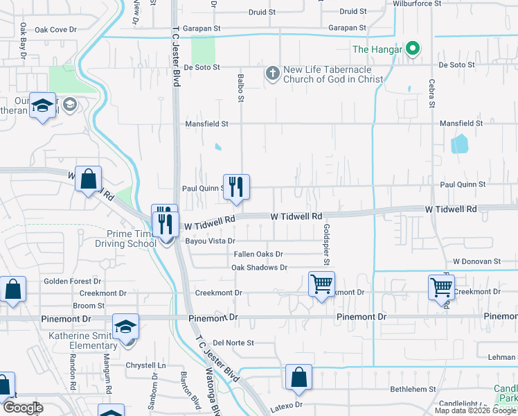 map of restaurants, bars, coffee shops, grocery stores, and more near in Houston